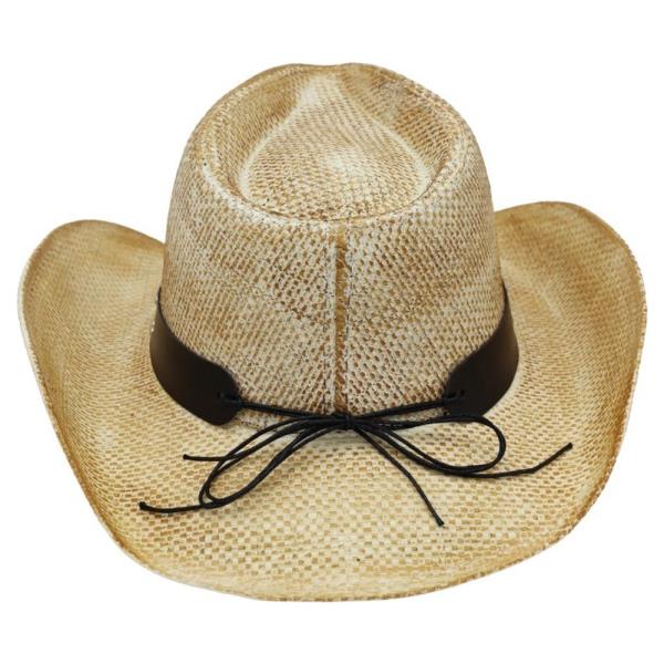 RUSTIC STRAW COWBOY HAT WITH SILVER AND TURQUOISE STUDS FAUX LEATHER BAND