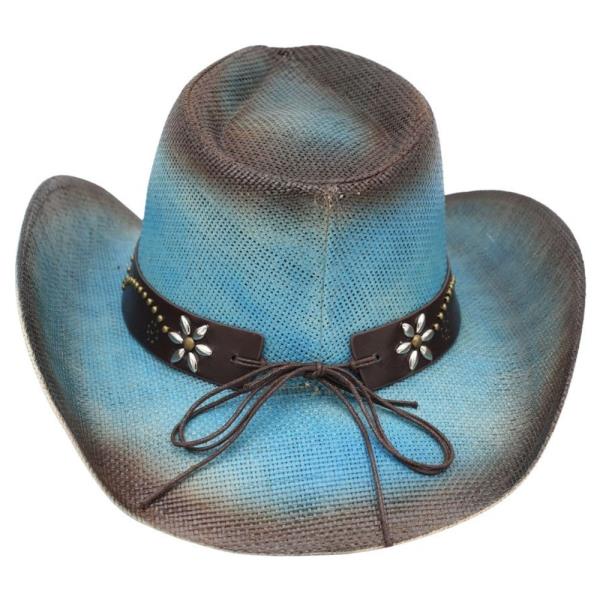 DISTRESSED STRAW COWBOY HAT WITH METAL BULL BUCKLE