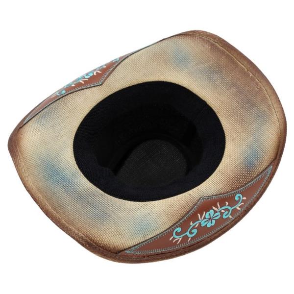 WASHED STRAW COWBOY HAT WITH TURQUOISE ACCENT AND UNDERSIDE PATTERN DETAIL