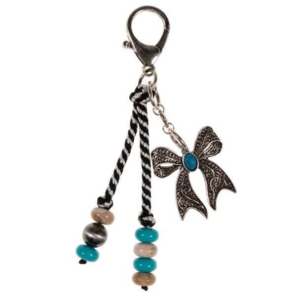 BOW METAL W/ SEMI-STONE & MIXED BEADS BAG CHARM KEYCHAIN