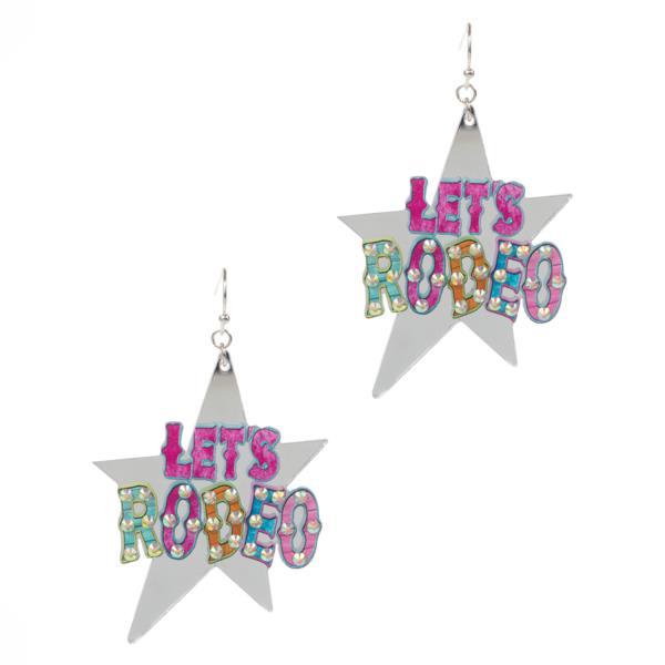STAR SHAPED ACETATE LET`S RODEO PRINT EARRING