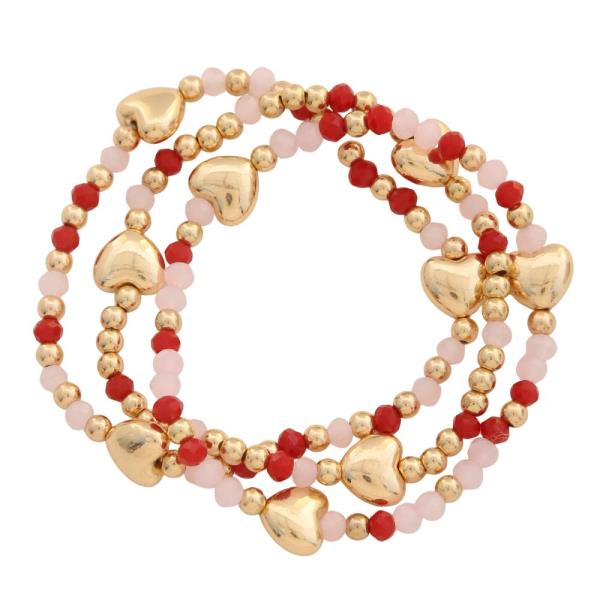 PUFFY HEART BEADED BRACELET SET