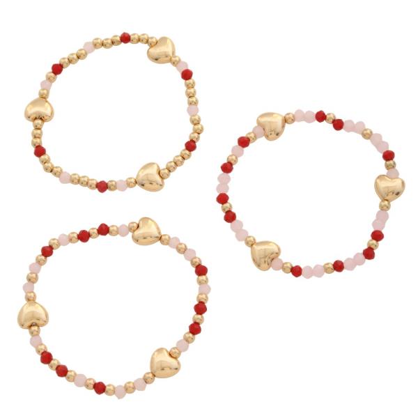 PUFFY HEART BEADED BRACELET SET