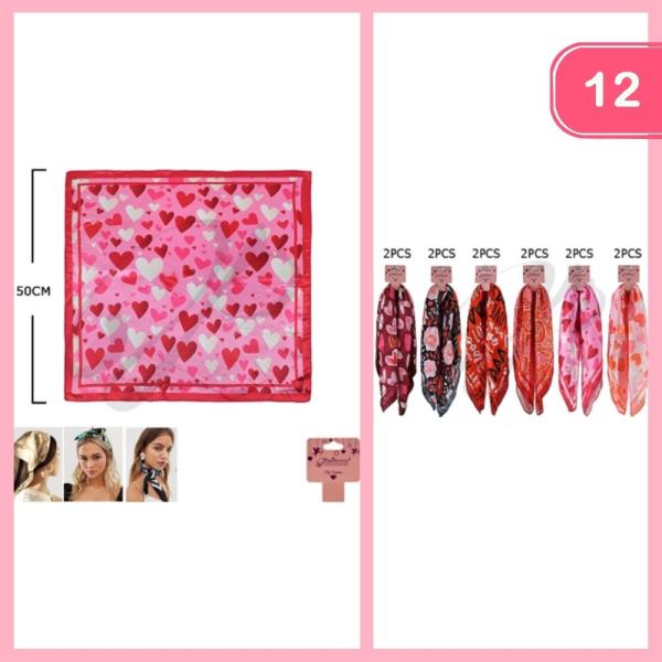 VALENTINES DAY  SOLID SATIN SQUARE MULTI USE HAIR SCARF BANDANA (12 UNITS)