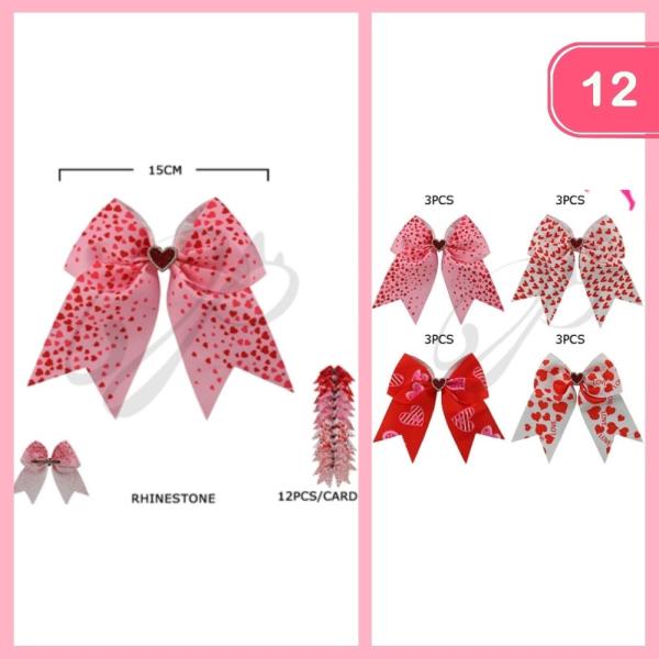 VALENTINES DAY LONG TAIL HAIR BOW (12 UNITS)