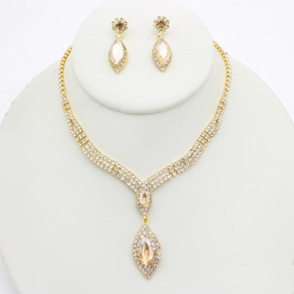 BLACK MARQUISE DROP NECKLACE EARRING SET