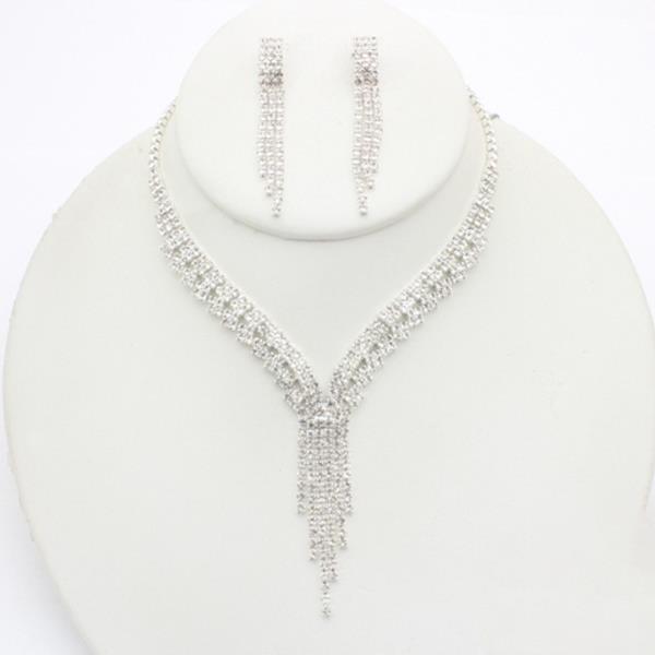 RHINESTONE Y DROP NECKLACE EARRING SET