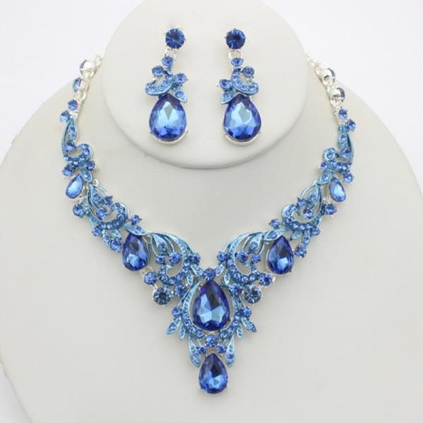 RHINESTONE TEARDROP NECKLACE EARRING SET