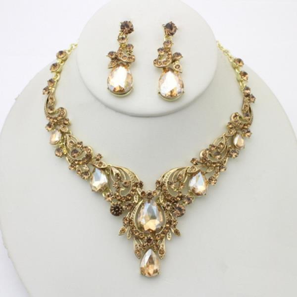 RHINESTONE TEARDROP NECKLACE EARRING SET