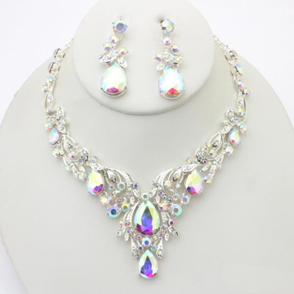 RHINESTONE TEARDROP NECKLACE EARRING SET