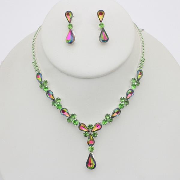 RHINESTONE TEARDORP NECKLACE EARRING SET