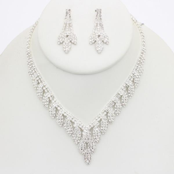 RHINESTONE DROP V NECKLACE EARRING SET