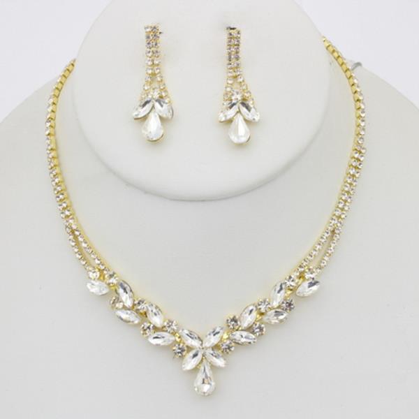 RHINESTONE MARQUISE NECKLACE EARRING SET