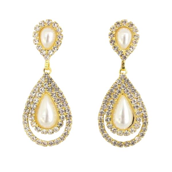 RHINESTONE PEARL TEARDROP DANGLE EARRING