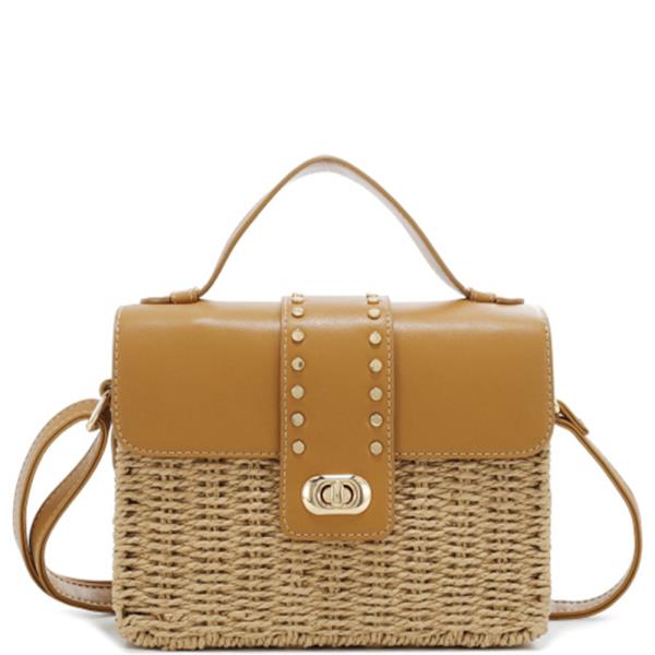 TWIST LOCK STRAW HANDLE SATCHEL BAG
