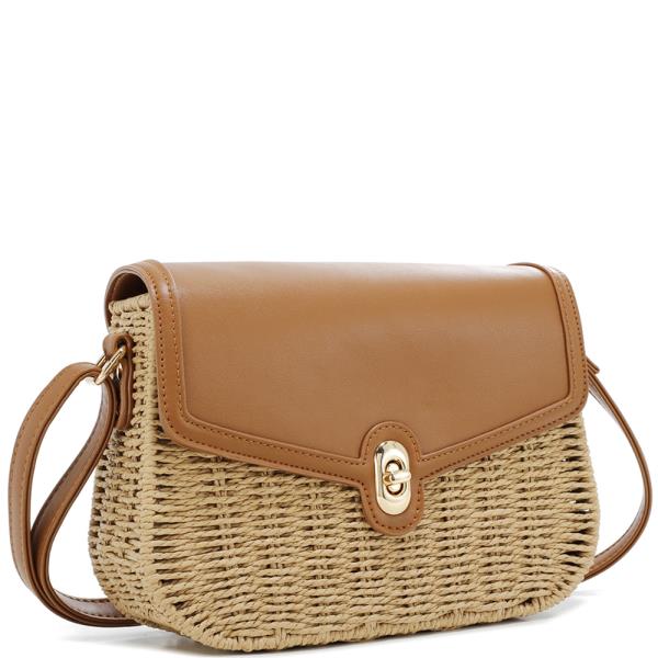 SMOOTH STRAW DESIGN TWIST LOCK CROSSBODY BAG