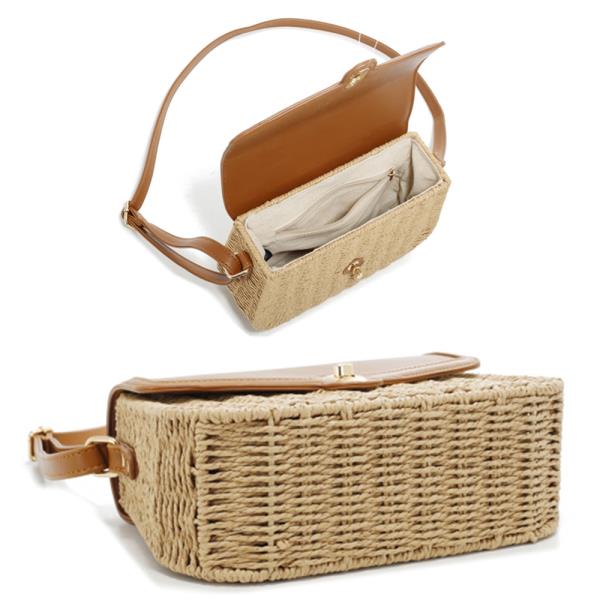 SMOOTH STRAW DESIGN TWIST LOCK CROSSBODY BAG