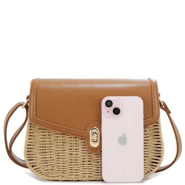 SMOOTH STRAW DESIGN TWIST LOCK CROSSBODY BAG