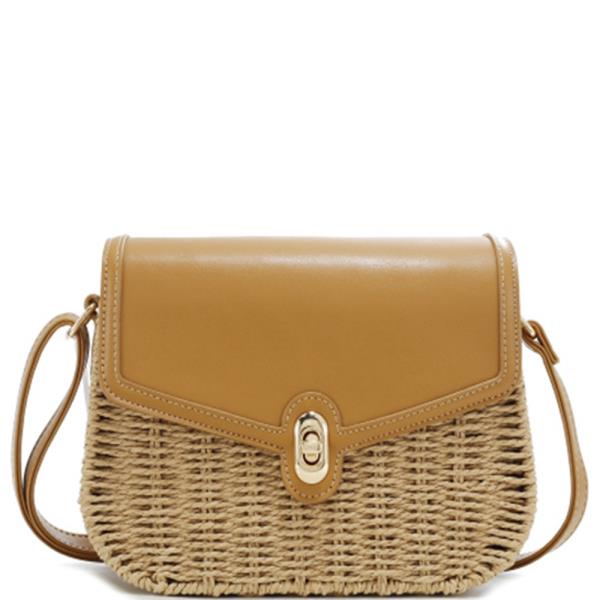 SMOOTH STRAW DESIGN TWIST LOCK CROSSBODY BAG