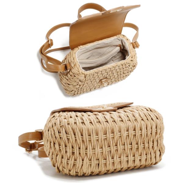 FASHION TWIST LOCK STRAW DESIGN HANDLE SATCHEL BAG