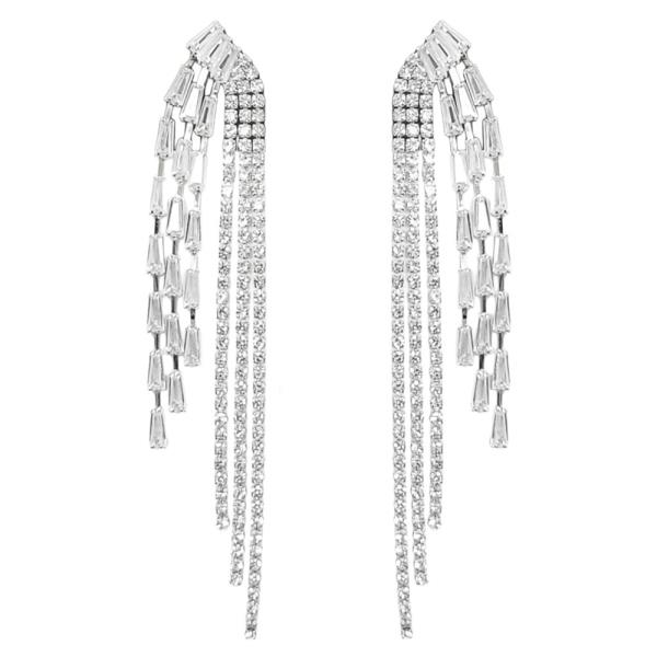 CUBIC ZIRCONIA TASSEL LONG POST EARRING