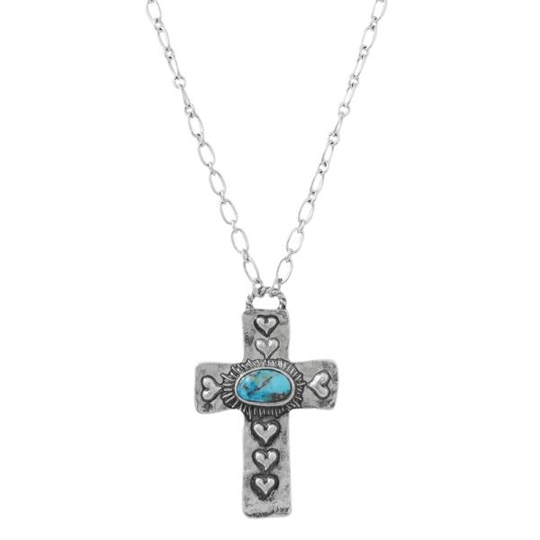WESTERN TURQUOISE BEAD CROSS PENDANT NECKLACE