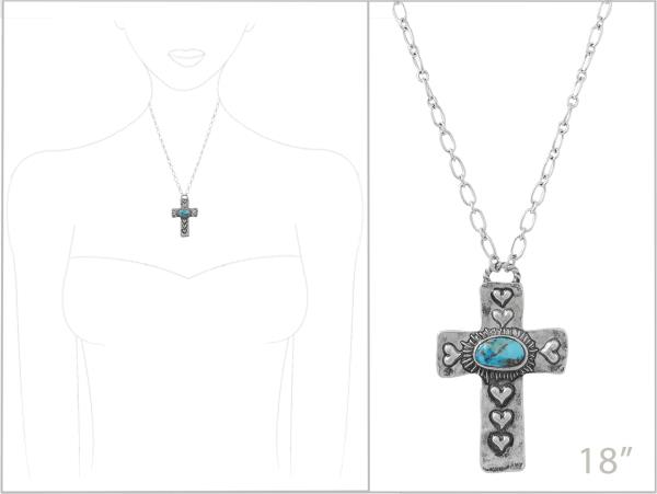 WESTERN TURQUOISE BEAD CROSS PENDANT NECKLACE