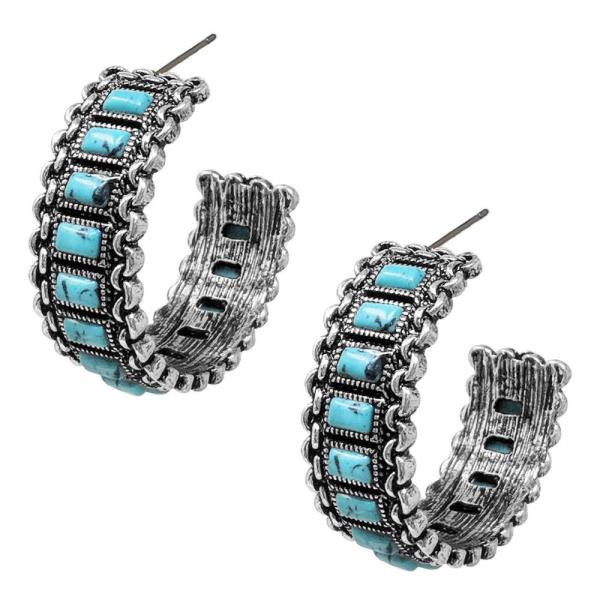 WESTERN CHAIN TURQUOISE BEAD OPEN HOOP EARRING