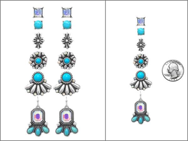 WESTERN SEMI STONE GLASS STONE EARRING SET