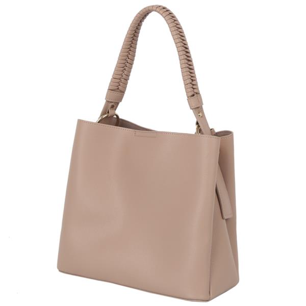 PLAIN TEXTURED TASSEL SHOULDER TOTE BAG