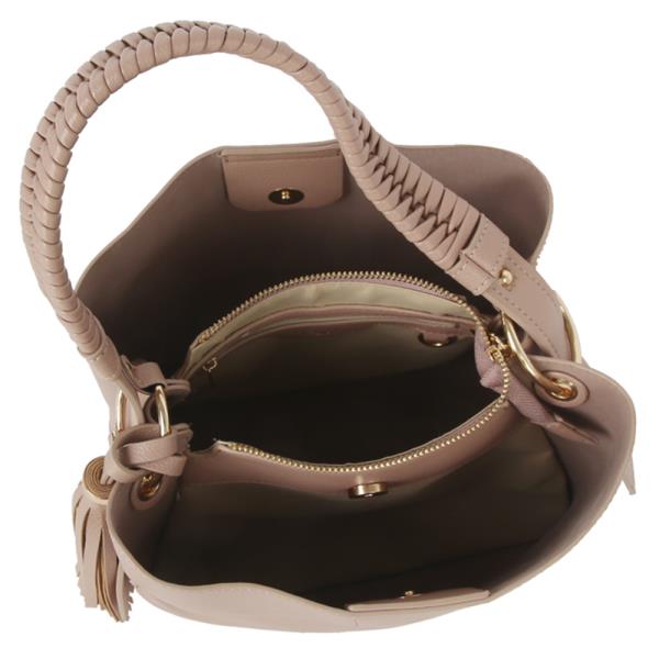 PLAIN TEXTURED TASSEL SHOULDER TOTE BAG