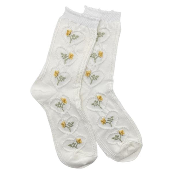 CUTE HEART FLOWER PATTERN CREW SOCKS
