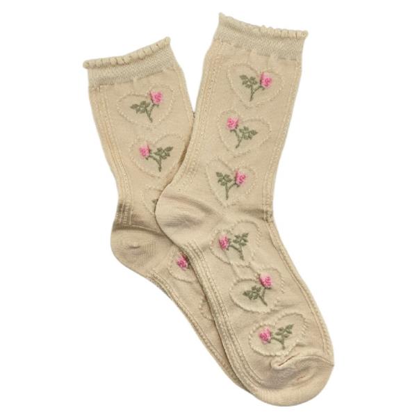 CUTE HEART FLOWER PATTERN CREW SOCKS