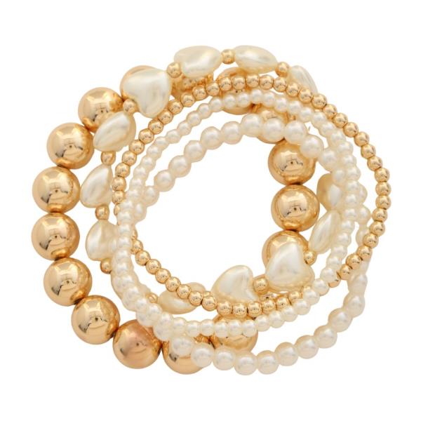 HEART SHAPE PEARL BEAD ASSORTED BRACELET SET