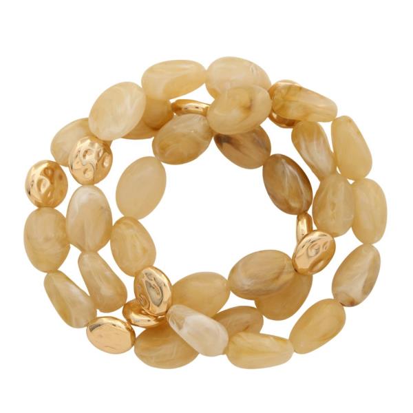 STONE BEAD METAL ACCENT MULTI STRETCH BRACELET SET