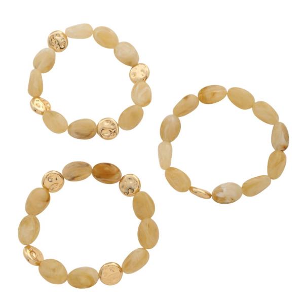 STONE BEAD METAL ACCENT MULTI STRETCH BRACELET SET