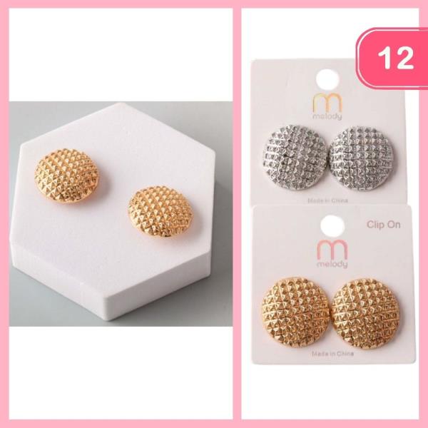 SPIKE PLATE BUTTON CLIP ON EARRING (12 UNITS)