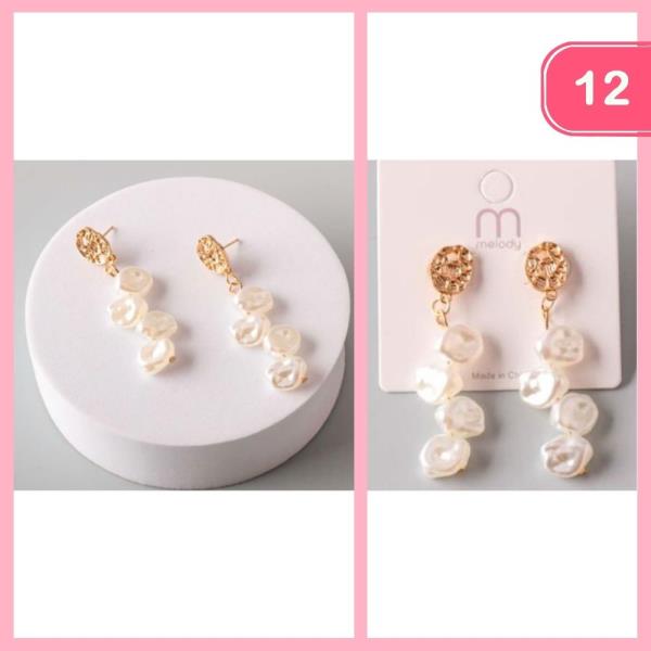 TEXTURED PEARL LINKED DROP EARRING (12 UNITS)