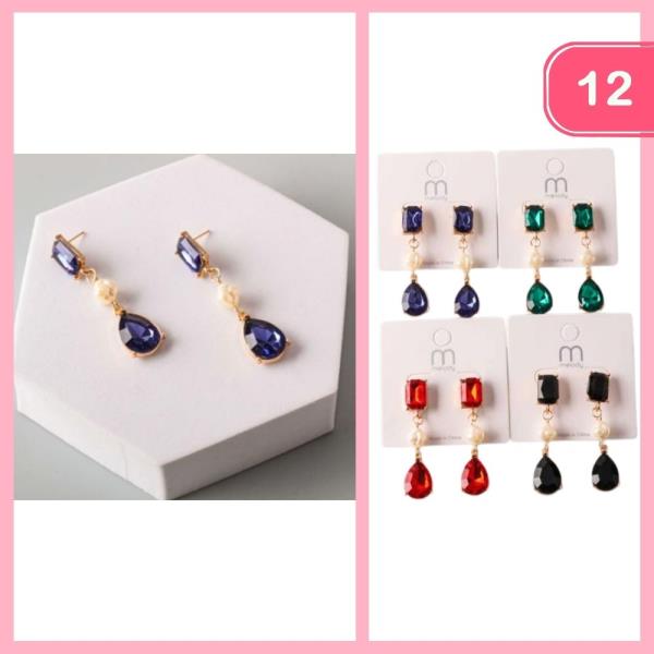 CRYSTAL SHAPED PEARL DROP EARRING (12 UNITS)