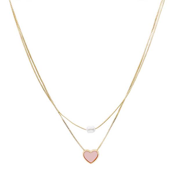 METAL HEART PENDANT LAYERED NECKLACE