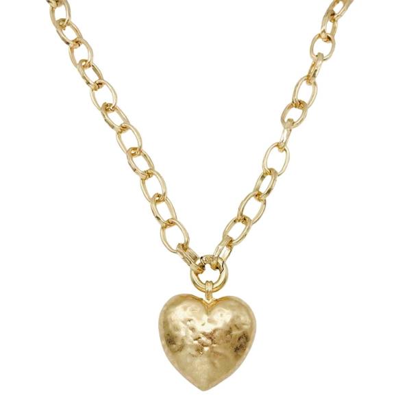 METAL PUFF HEART PENDANT CHAIN NECKLACE