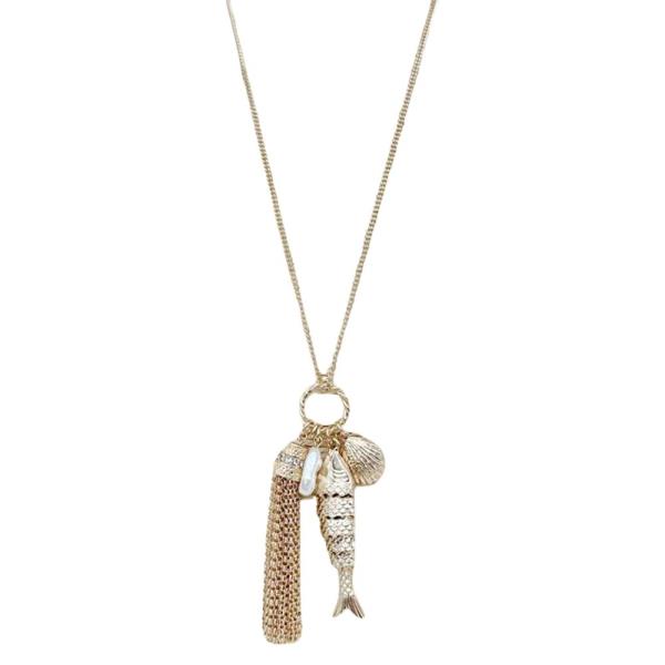 METAL TASSEL FISH CHARM NECKLACE