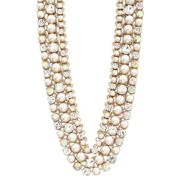 CRYSTAL PEARL LAYER LINK NECKLACE