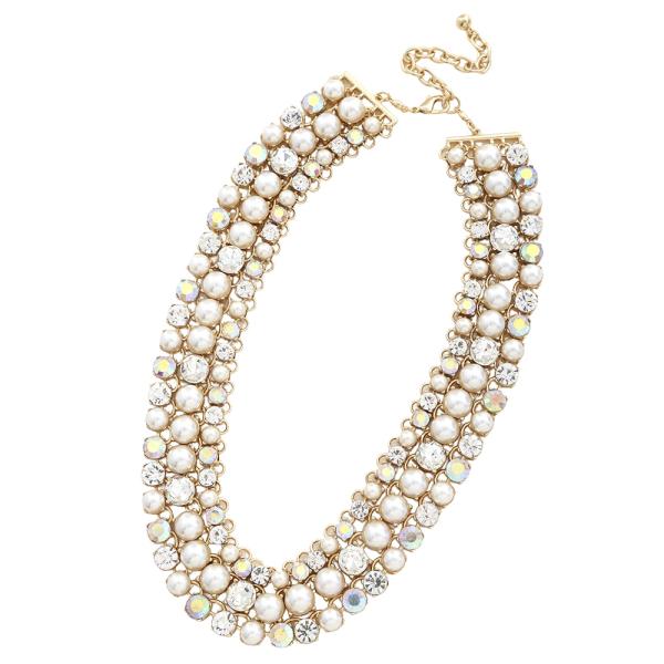 CRYSTAL PEARL LAYER LINK NECKLACE