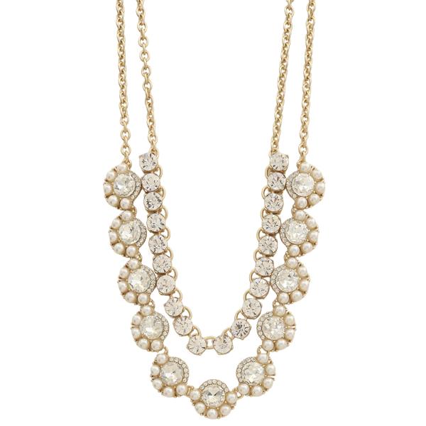 RHINESTONE PEARL DOUBLE LAYER CHAIN LINK NECKLACE