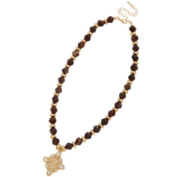 BEAD STONE PAVE FLORAL PENDANT NECKLACE