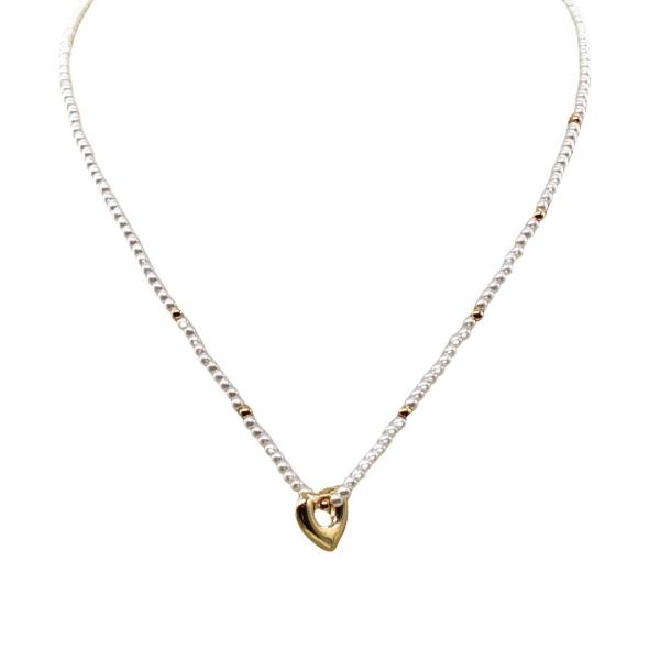 SEED PEARL PUFFY CUTOUT HEART PENDANT NECKLACE