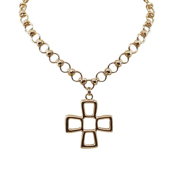 CIRCLE LINK CHAIN SQUARE PENDANT NECKLACE