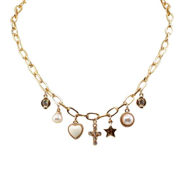 LINK CHAIN MULTI CHARM PENDANT NECKLACE