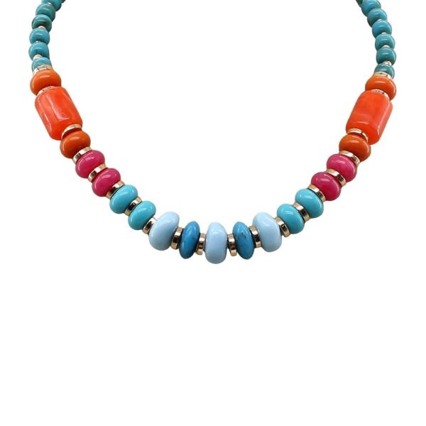 - TURQUOISE MULTI RESIN BEAD NECKLACE